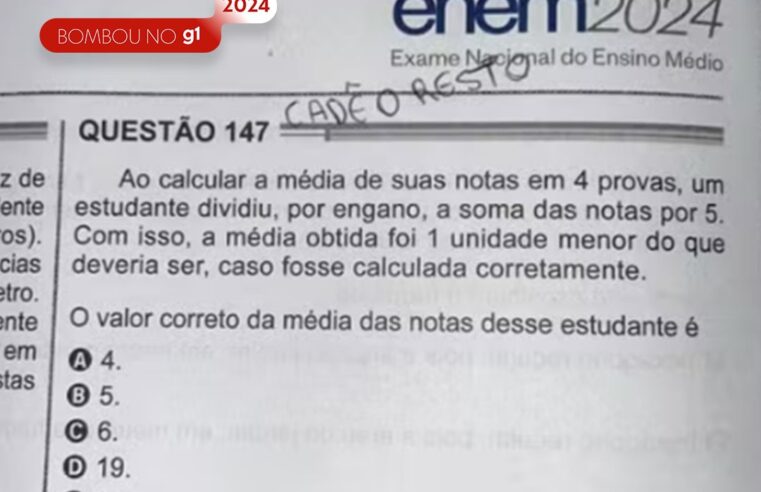 Bombou no g1: questão do Enem 2024 sobre média de notas tirou paz dos estudantes durante a prova; relembre