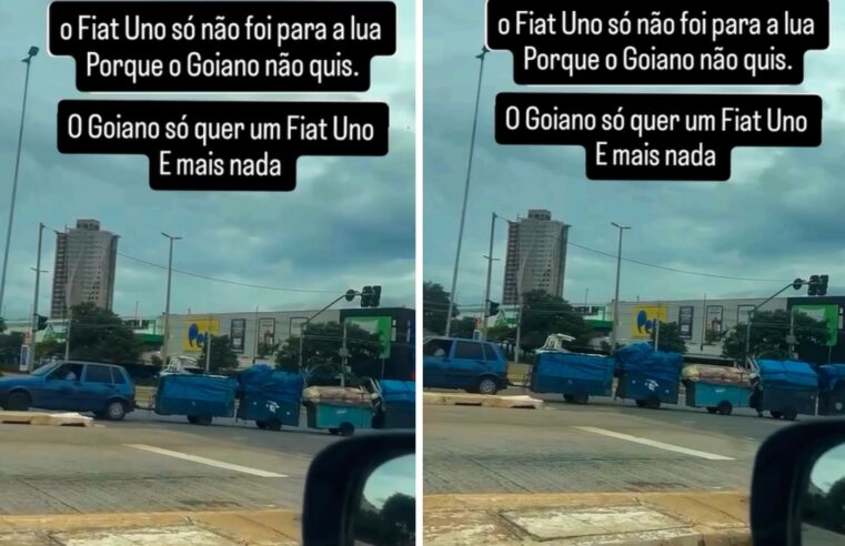 Motorista viraliza na web ao arrastar oito caçambas presas a Uno; vídeo