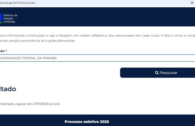 Veja a lista de aprovados na UFPB pelo Sisu 2025
