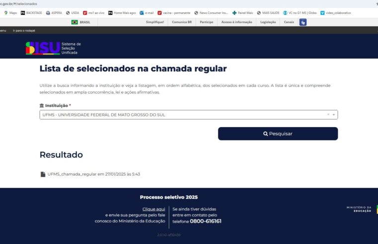 Veja a lista de aprovados na UFMS pelo Sisu 2025