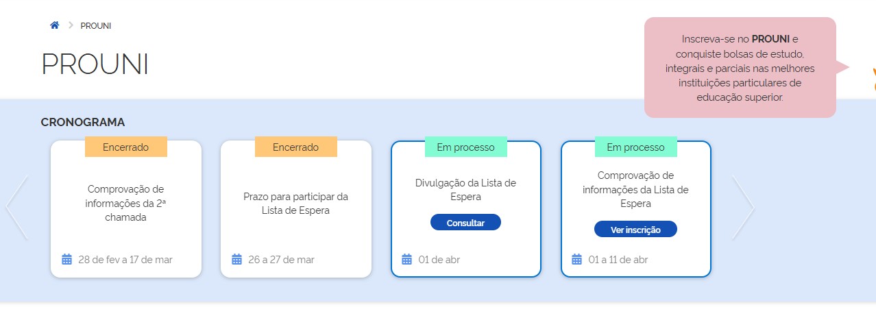 Resultado da lista de espera do Prouni 2025 é divulgado; confira calendário de comprovação de informações