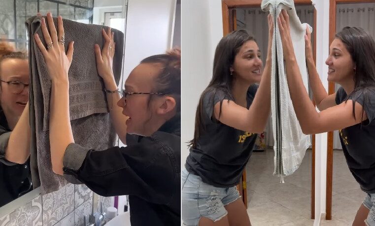 Como espelho ‘vê’ mulher que está coberta por toalha? Entenda mistério que viralizou nas redes