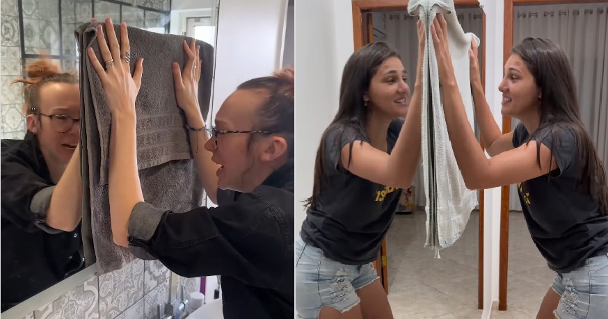 Como espelho ‘vê’ mulher que está coberta por toalha? Entenda mistério que viralizou nas redes